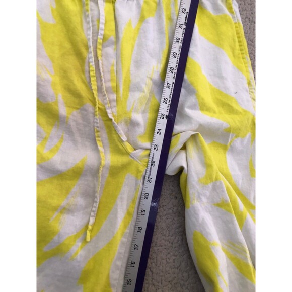 DKNY Women’s Large Linen Blend Shorts – Yellow White Abstract Drawstring Casual - Picture 9 of 9